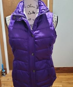 i.n.c International Concepts Puffer Vest Purple Zip and Snap Up Cinch Waist
